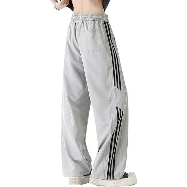 单爵 美式速干条纹冰丝裤子男夏季薄款宽松阔腿裤直筒垂感休闲裤 男女同款