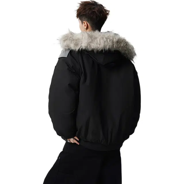 黑马漫画 美式复古毛领款冬季加厚保暖派克服潮牌短款棉服 男女同款