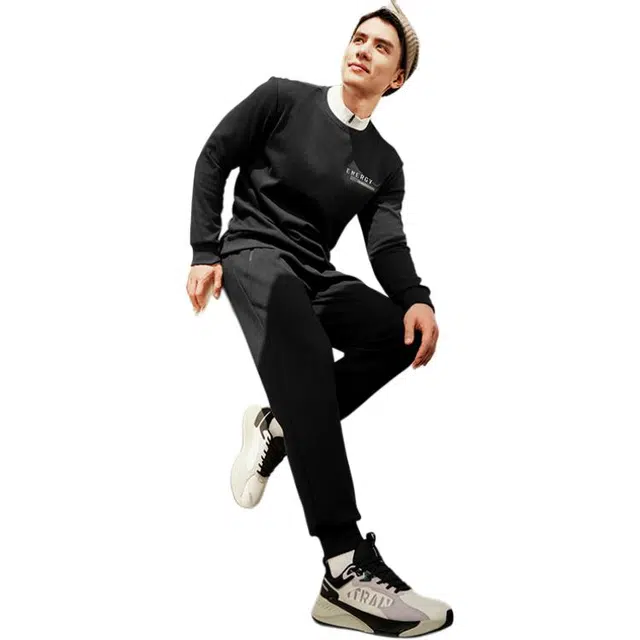 乔丹 运动生活系列 舒适休闲圆领套头加绒字母印花卫衣 男款 黑色