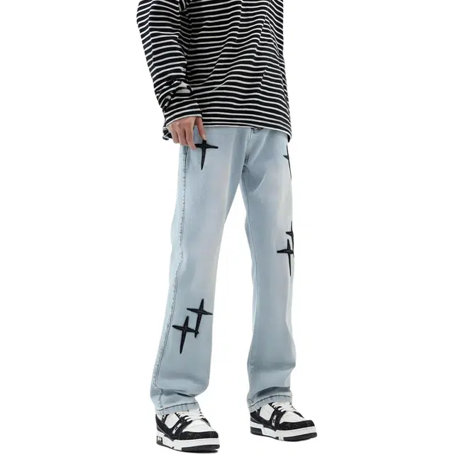 卡皮巴拉小黄豚 美式高街复古水洗做旧重磅牛仔裤 男女同款