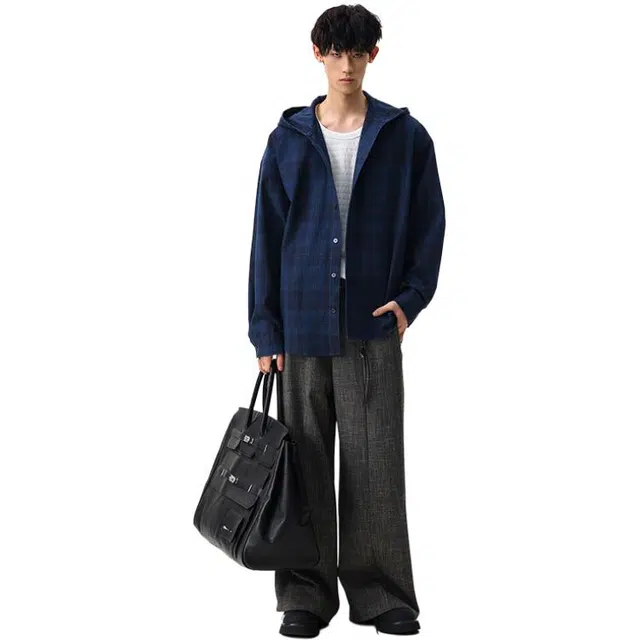 冈哉 美式潮流复古个性痞帅连帽解构高级感学院风日常通勤柔软舒适亲肤清爽透气叠穿休闲百搭上衣衬衫 男女同款