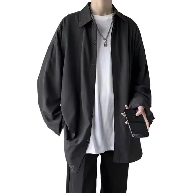 一碗士多 夏季韩系日系潮流纯色百搭宽松高级感衬衣衬衫 男女同款