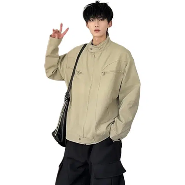 单爵 春秋季短款牛仔外套男美式男生哈灵顿夹克 男女同款