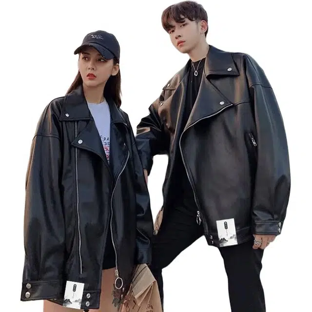 【痞帅个性机车风斜拉链皮衣外套】布客行 基础简约工装防风防水做旧高街街头潮酷前卫新潮时髦摩登赛博朋克宽松休闲百搭夹克 男女同款