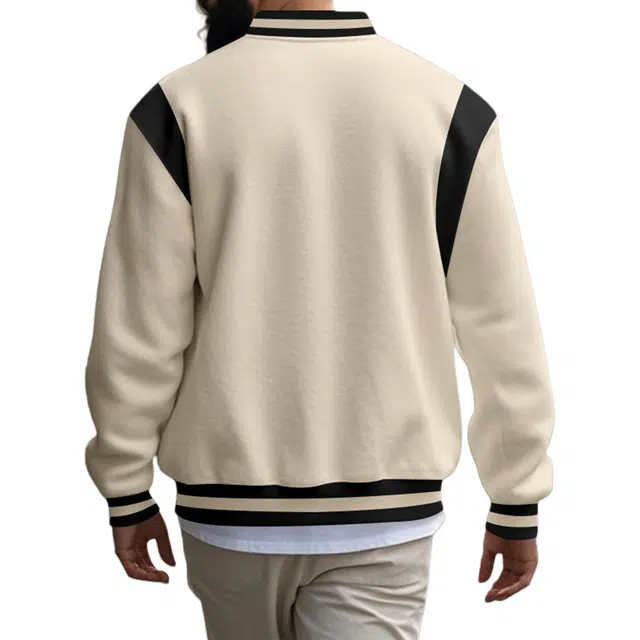 半空山 美式高街条纹拼接撞色设计感棒球领痞帅情侣百搭外套夹克 男女同款