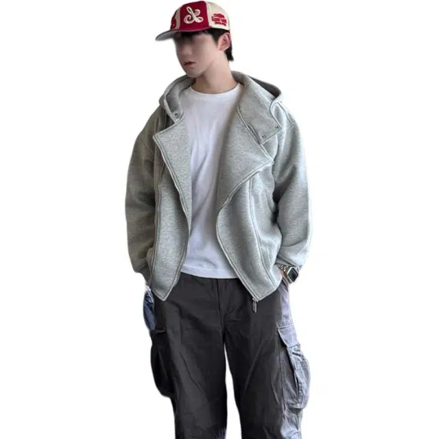 黑马漫画 设计感双拉链开衫上衣男秋美式潮牌百搭情侣外套重磅宽松连卫衣 男女同款