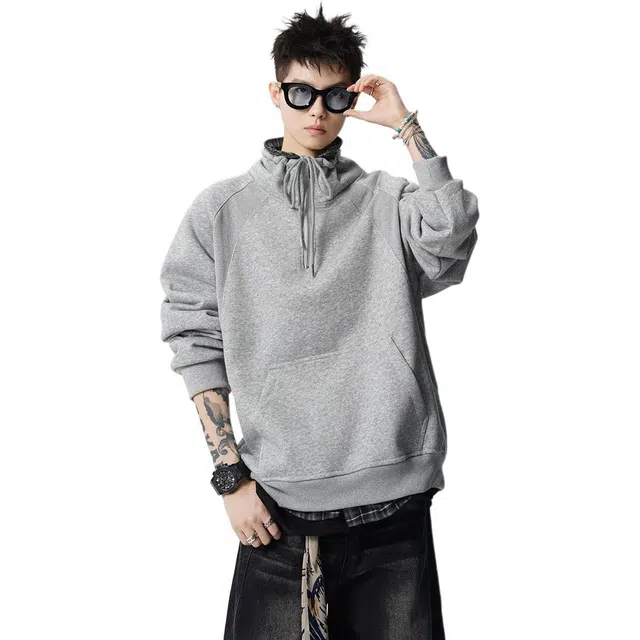 佐菲利 美式半拉链立领复古潮牌设计感情侣上衣高街宽松无帽长袖卫衣 男女同款