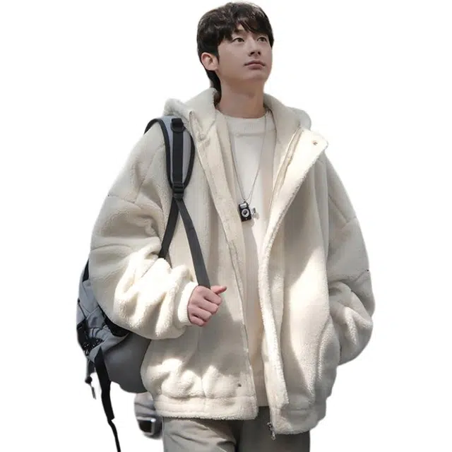 拓菲 羊羔毛外冬季加厚连帽棉衣高级感羊羔绒防寒机车服棉服 男女同款