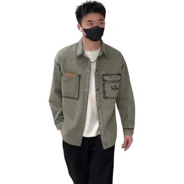 太子龍 潮牌痞帅美式高街复古水洗翻领长袖牛仔外套 男款