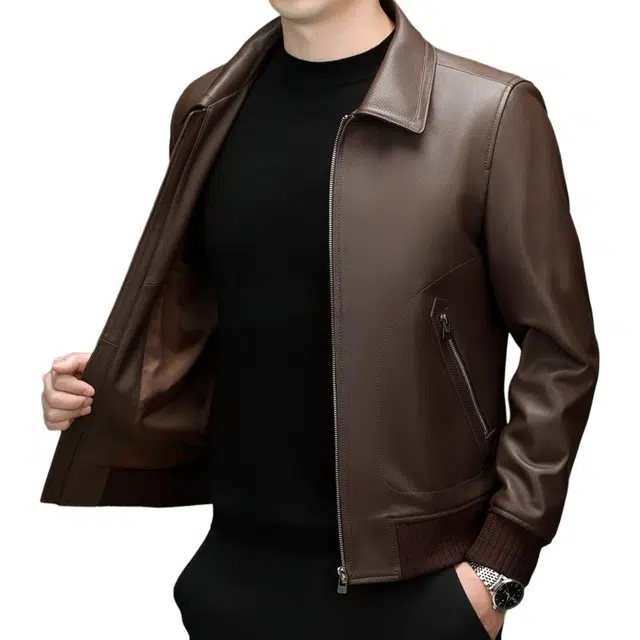 太子龍 高端轻奢绵羊皮外套中年爸爸春秋季商务休闲翻领皮衣 男款