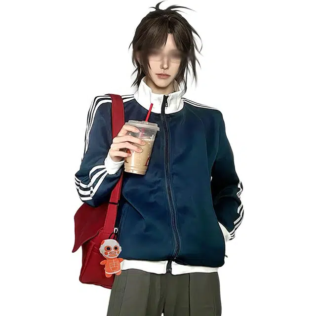 单爵 韩系三条杠短款外套男秋季立领条纹开衫美式休闲卫衣 男女同款