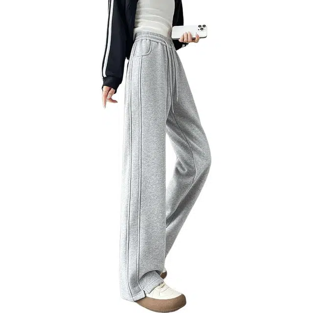 重磅基础 格雷系穿搭！秋冬加绒版保暖香蕉裤高腰垂感宽松直筒卫裤舒适好穿显瘦百搭运动休闲裤 女款