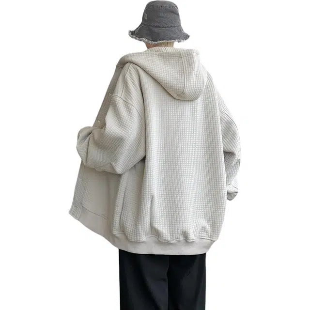 零氏 港风纯色简约设计连帽重磅秋冬加厚休闲开衫外套卫衣 男女同款