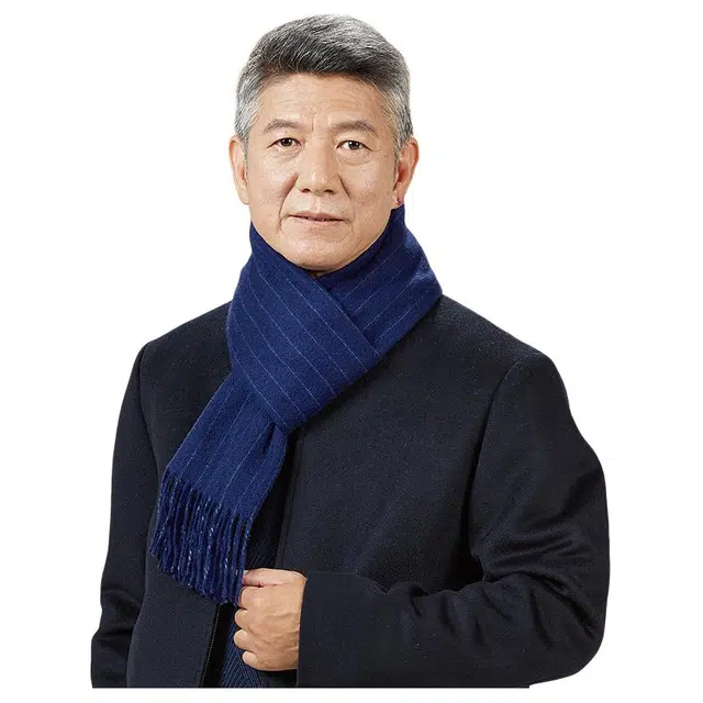 恒源祥 秋冬季保暖竖条 山羊绒 绒线围巾 男款