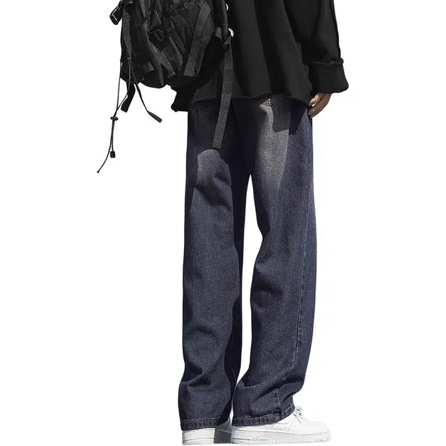 协协乐 高街风美式复古做旧水洗春秋季潮牌宽松直筒阔腿拖地青少年休闲百搭运动长裤牛仔裤 男款