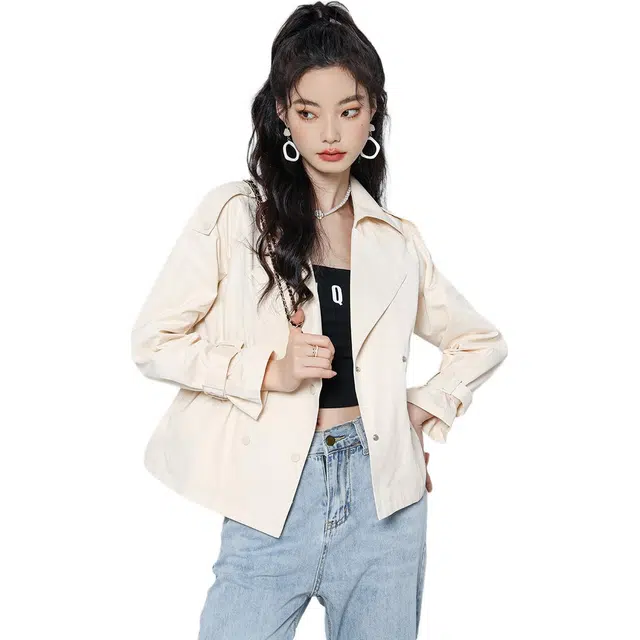 美丽衣橱 高级感时尚百搭显瘦英伦休闲夹克外套 女款 杏色