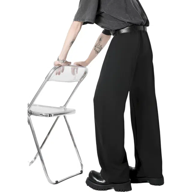 图兰朵 微喇弯刀 日系复古高街嘻哈高级感基础款纯色经典纽扣拉链阔腿中腰显高显瘦免烫垂感柔软舒适休闲裤通勤运动直筒西装裤 男女同款