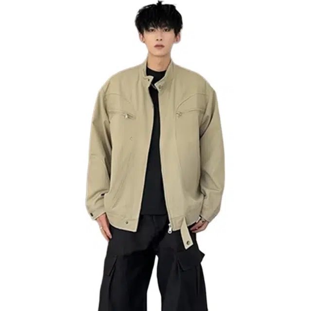 单爵 春秋季短款牛仔外套男美式男生哈灵顿夹克 男女同款