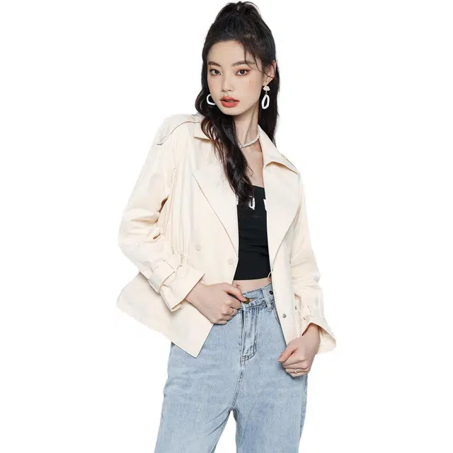美丽衣橱 高级感时尚百搭显瘦英伦休闲夹克外套 女款 杏色