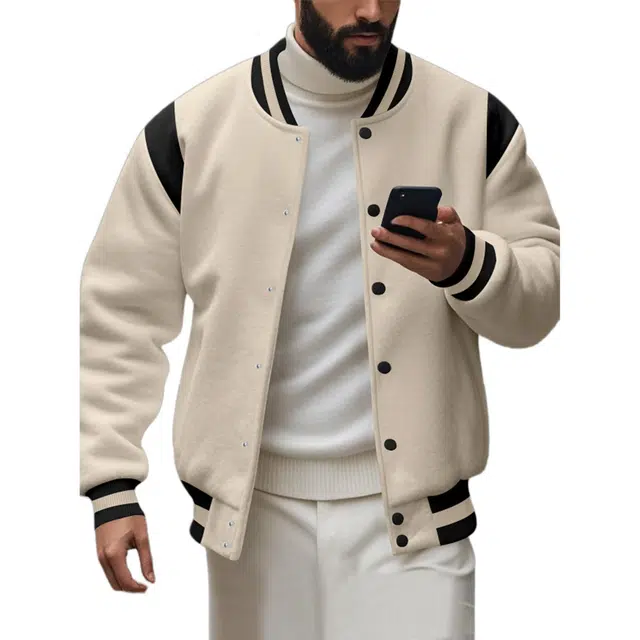 半空山 美式高街条纹拼接撞色设计感棒球领痞帅情侣百搭外套夹克 男女同款