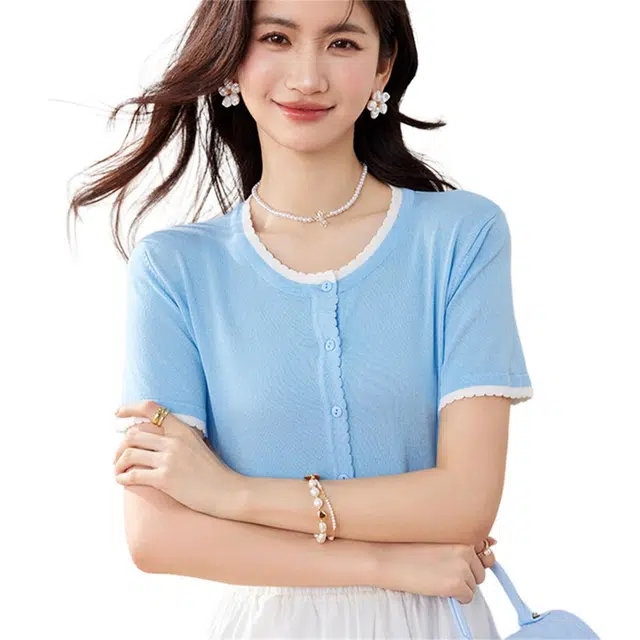 思蓓儿 短袖小香风开衫薄款小外套短款外搭针织衫 女款