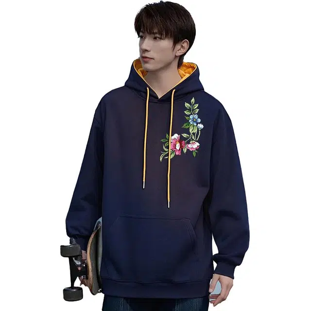 图兰朵 美式复古简约高街百搭花卉宽松休闲舒适连帽运动风时尚重磅潮流卫衣 男女同款