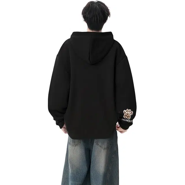 图兰朵 潮牌简约通勤时尚字母印花潮流百搭连帽外套休闲纯色基础款开衫卫衣 男女同款