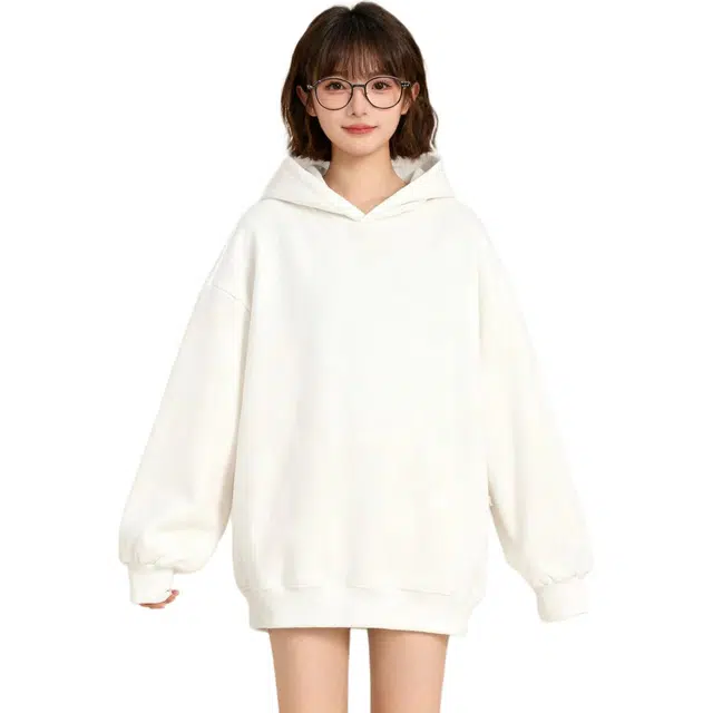 华夏儿女 基础款简约高街纯色重磅宽松休闲落肩口袋套头连帽卫衣 男女同款