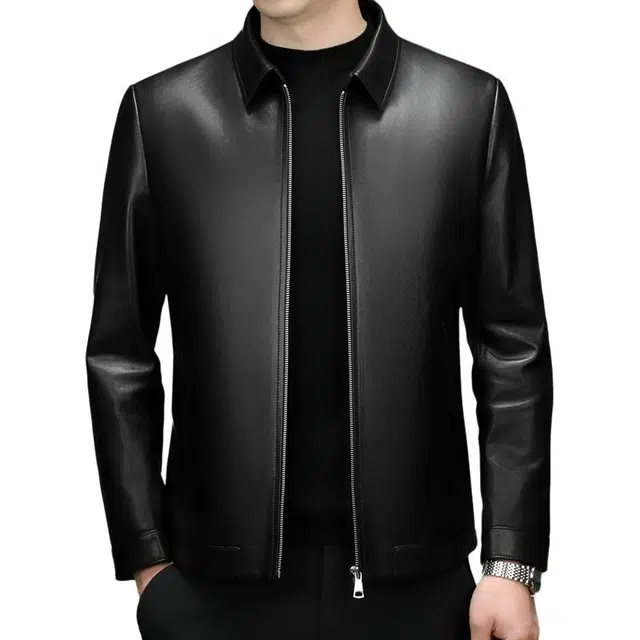 太子龍 高端品牌春秋装翻领真皮中老年行政商务休闲绵羊皮皮衣 男款