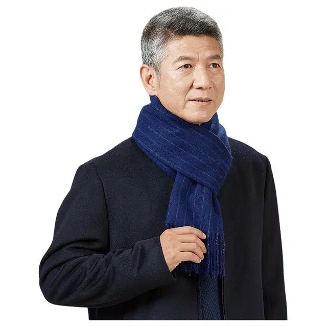 恒源祥 秋冬季保暖竖条 山羊绒 绒线围巾 男款