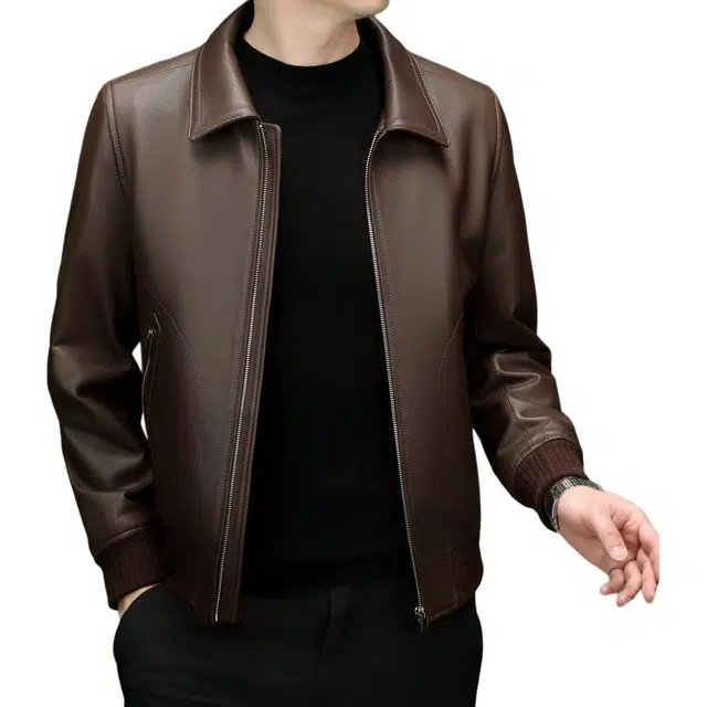 太子龍 高端轻奢绵羊皮外套中年爸爸春秋季商务休闲翻领皮衣 男款