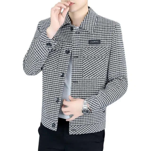 太子龍 千鸟格翻领春秋季衣服夹克外套 男款