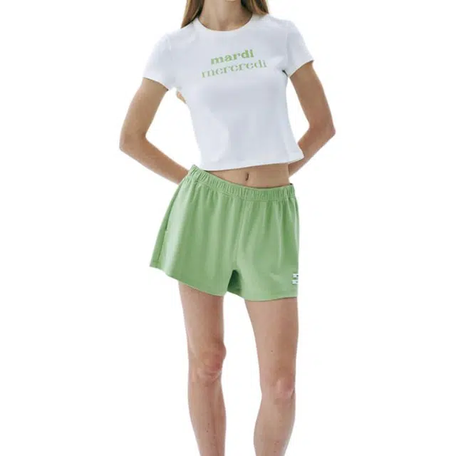 MARDI MERCREDI CROPPED FITTED TSHIRT DOUBLE LOGO SS25T