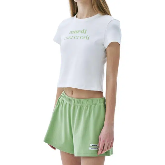 MARDI MERCREDI CROPPED FITTED TSHIRT DOUBLE LOGO SS25T