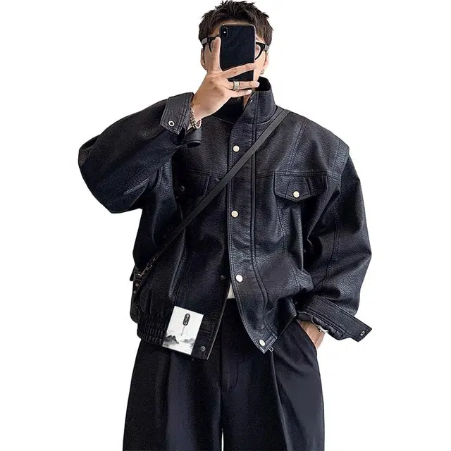 【复古做旧美拉德色系机车外套】布客行 酷飒不羁狂野硬朗摇滚叛逆霸气有型基础防风宽松短款潮酷前卫翻领百搭皮衣夹克 男女同款