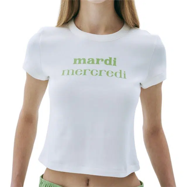 MARDI MERCREDI CROPPED FITTED TSHIRT DOUBLE LOGO SS25T
