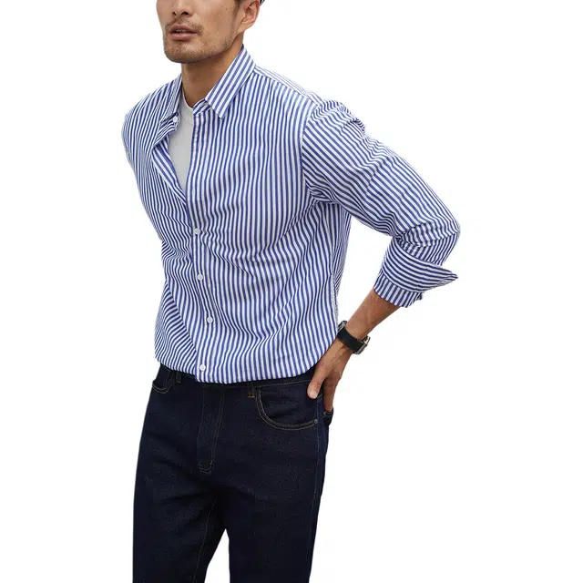 丹宁哲学 纯棉条纹面料商务长袖休闲风衬衫 男款