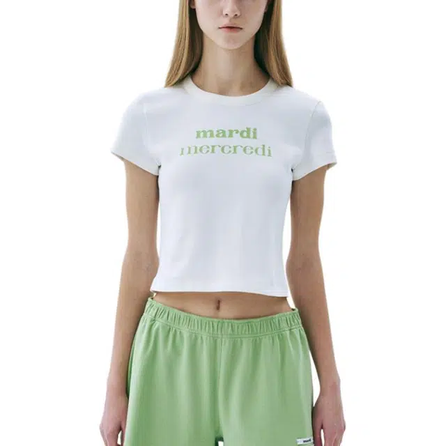MARDI MERCREDI CROPPED FITTED TSHIRT DOUBLE LOGO SS25T