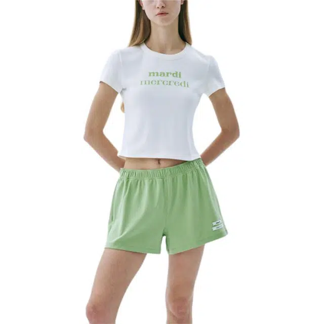 MARDI MERCREDI CROPPED FITTED TSHIRT DOUBLE LOGO SS25T