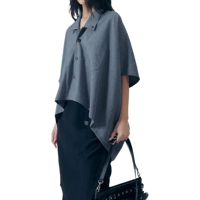 TREEMINGBIRD Oversized Poncho Short Sleeve Shirt V