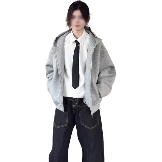 黑马漫画 美式重磅连帽拉链上衣秋季男短宽外套廓形开衫卫衣 男女同款