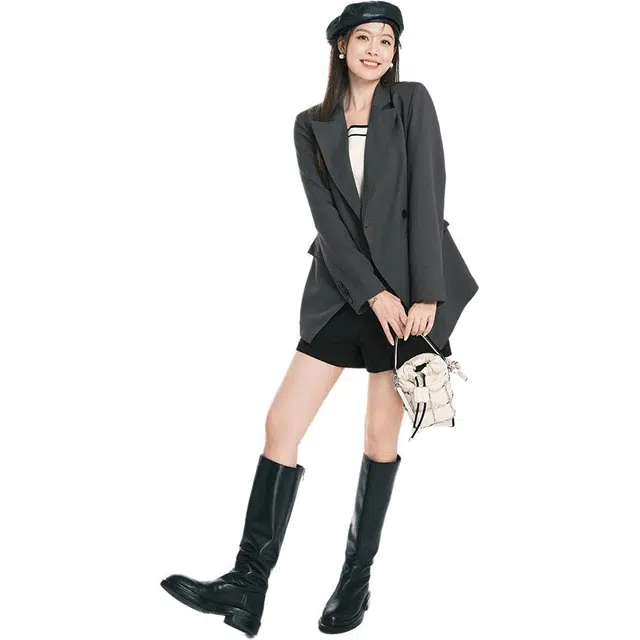 美洋 纯色直筒型长袖西装 女款 灰色