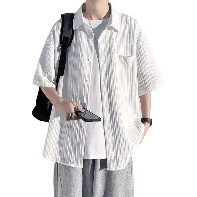 加荣 短袖透气休闲速干薄款潮牌痞帅七分巴洛克服外套衬衫 男女同款