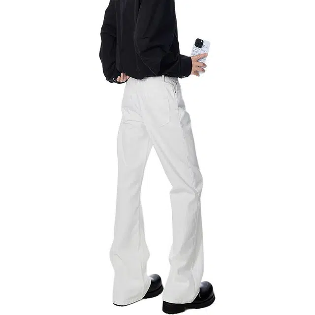 单爵 美式薄款潮牌宽松百搭直筒休闲裤弯刀微喇裤牛仔裤 男女同款