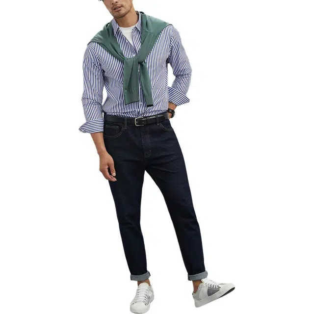 丹宁哲学 纯棉条纹面料商务长袖休闲风衬衫 男款