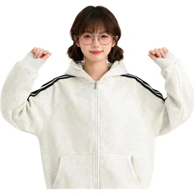 华夏儿女 美式现代学院风简约基础款撞色条纹插肩袖拉链开衫插袋连帽宽松休闲百搭卫衣 男女同款