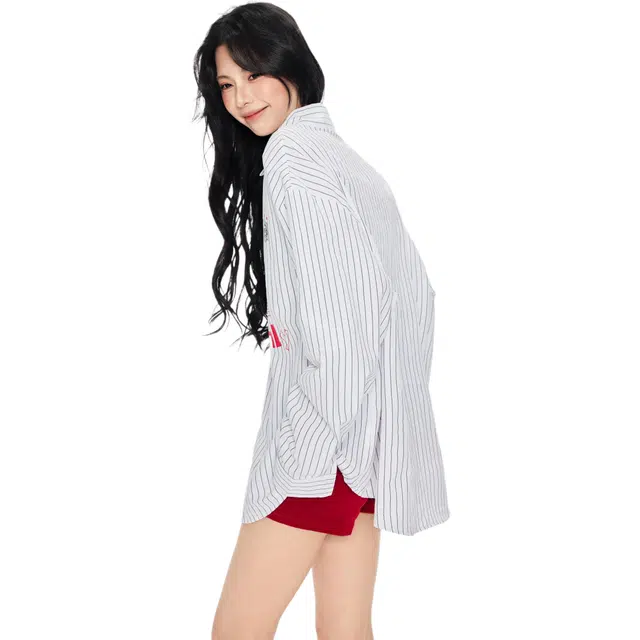 玫丝朵 美式高街条纹字母印花长袖衬衫 女款 白色