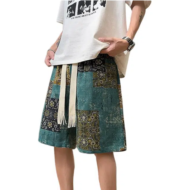 颂希尔 慵懒碎花美式百搭宽松五分牛仔短裤 男女同款