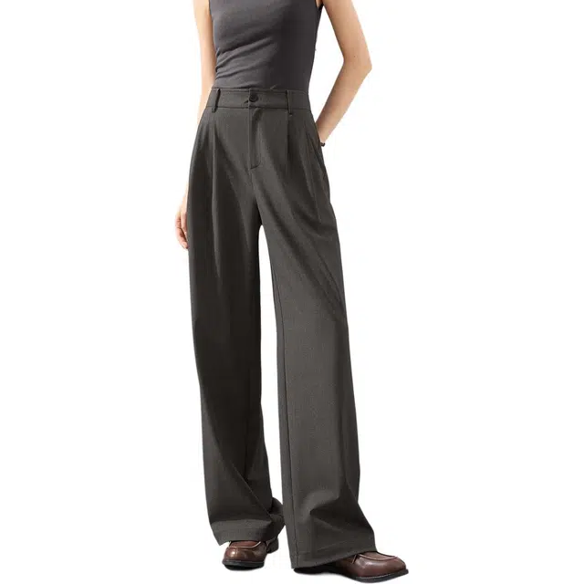 沫晗依美 纯色时尚简约舒适设计阔腿休闲裤 女款