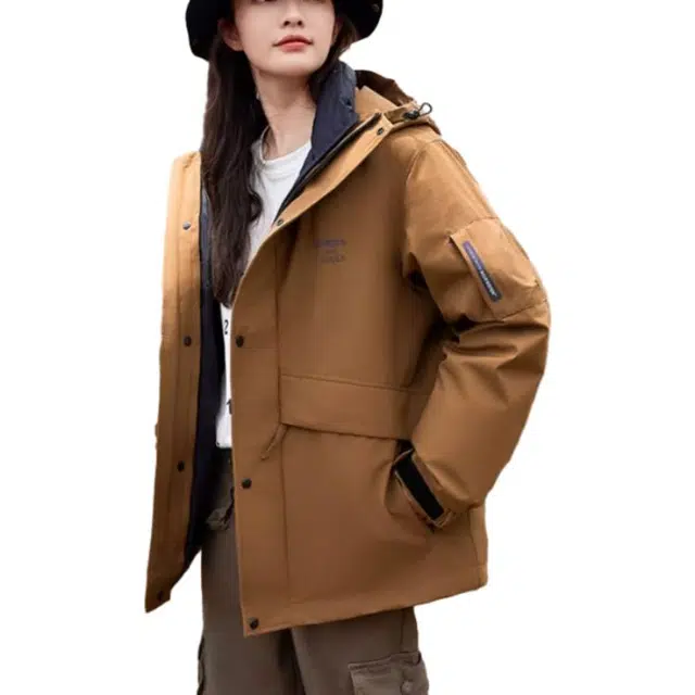 鸭鸭 休闲连帽短款加厚外套羽绒服 男女同款